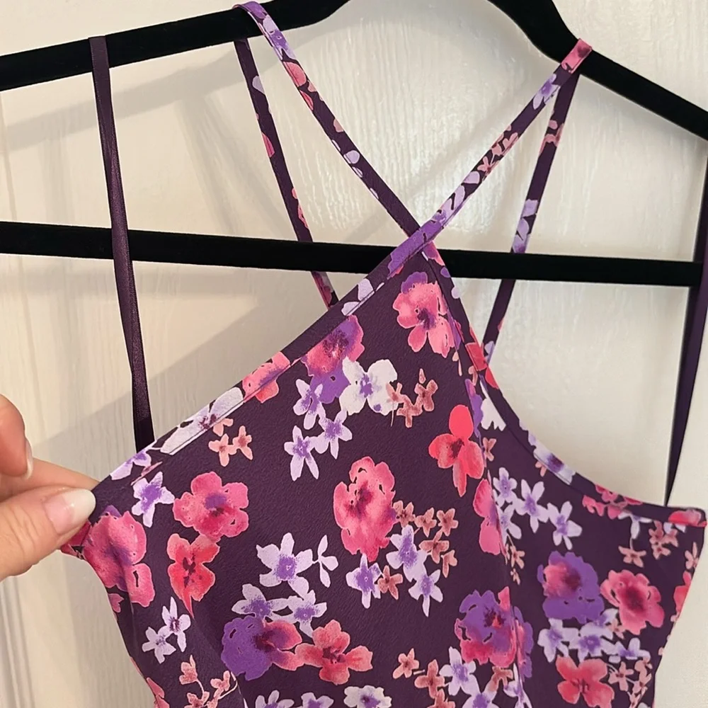 Vintage Express Purple/pink floral strappy sundress with high-low hem.  Sz 3/4 - Picture 5 of 7